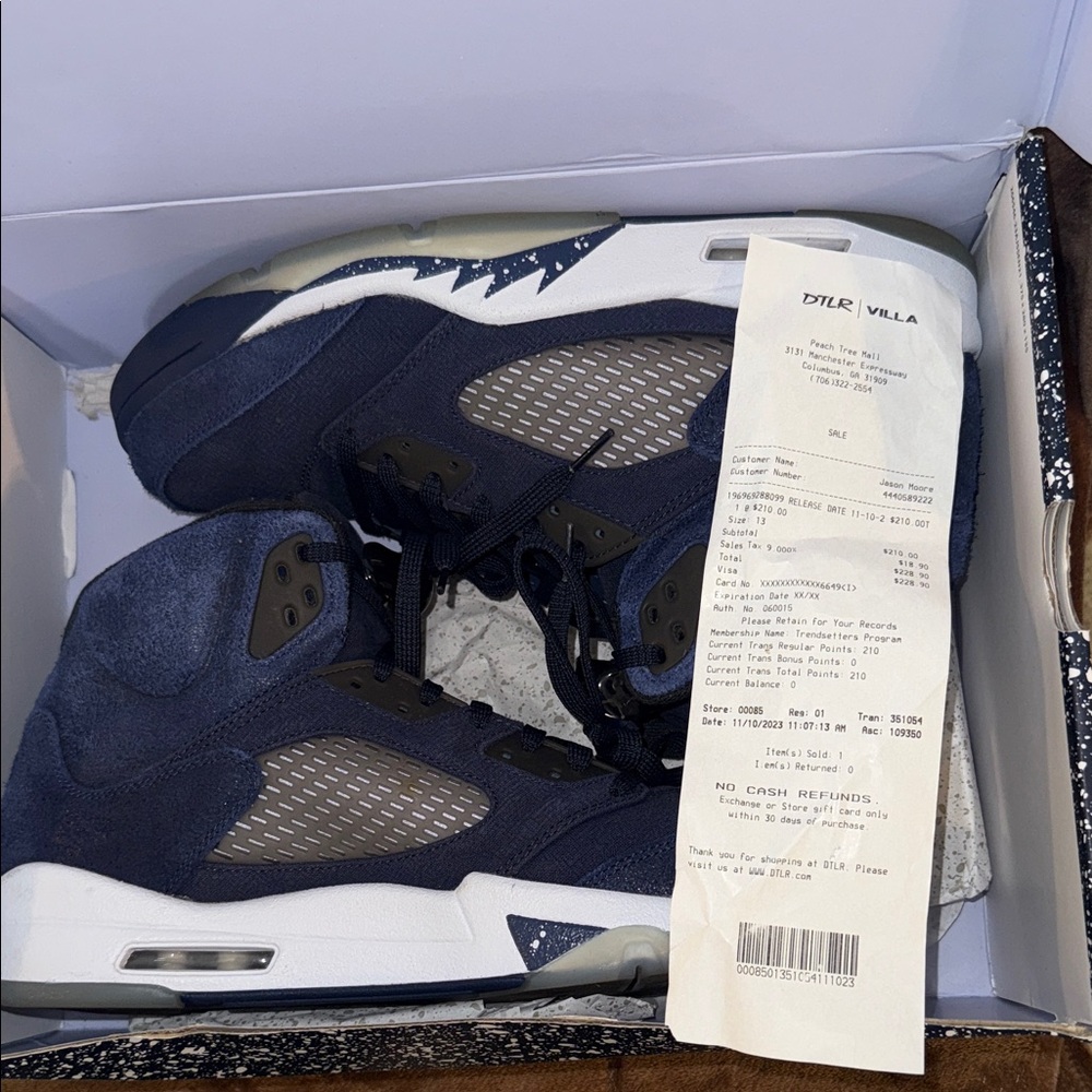 Jordan Navy Blue and White Suede High-Top Sneakers - Picture 8 of 9